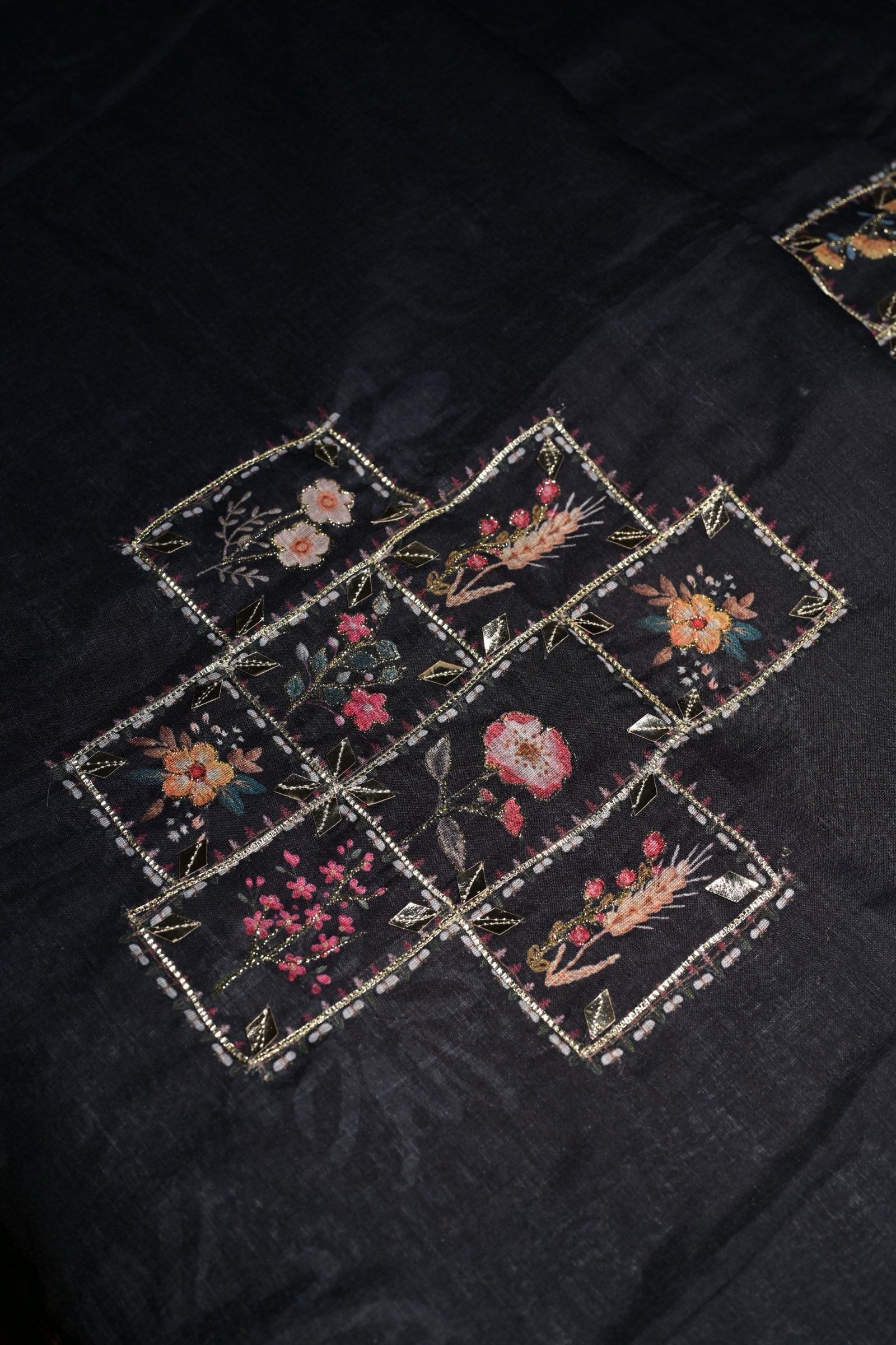 Unstitched Lenin Black Cotton embroidery suit - Image 2