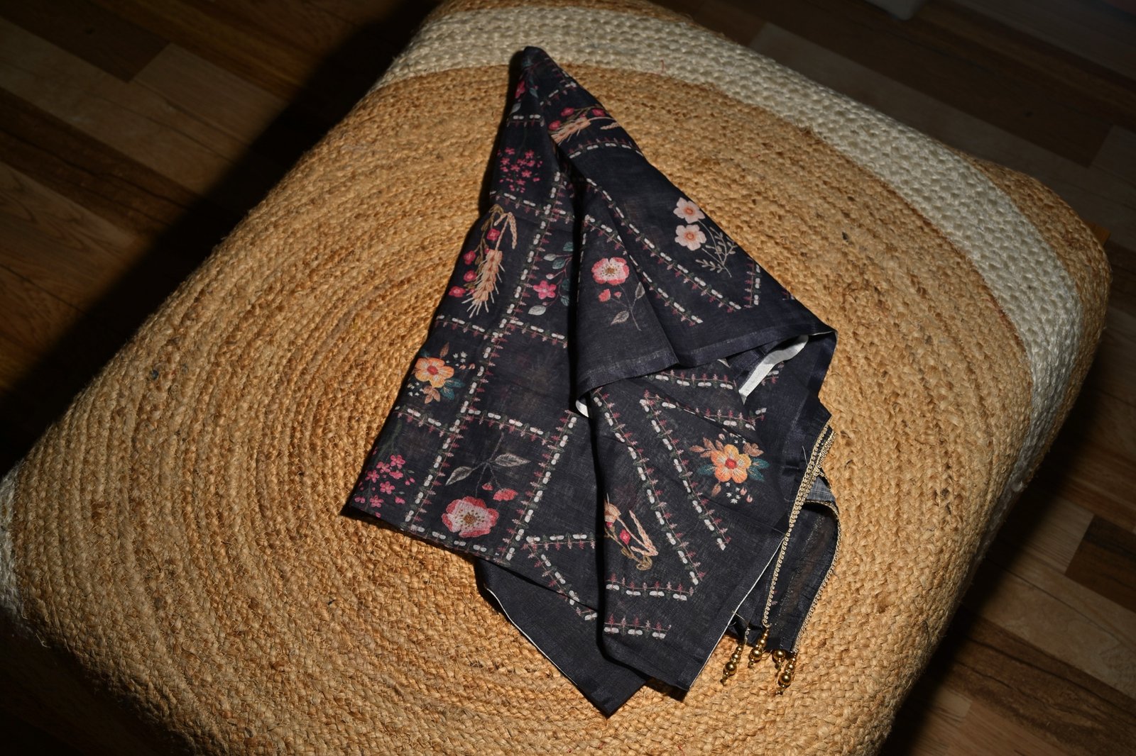 Unstitched Lenin Black Cotton embroidery suit - Image 3