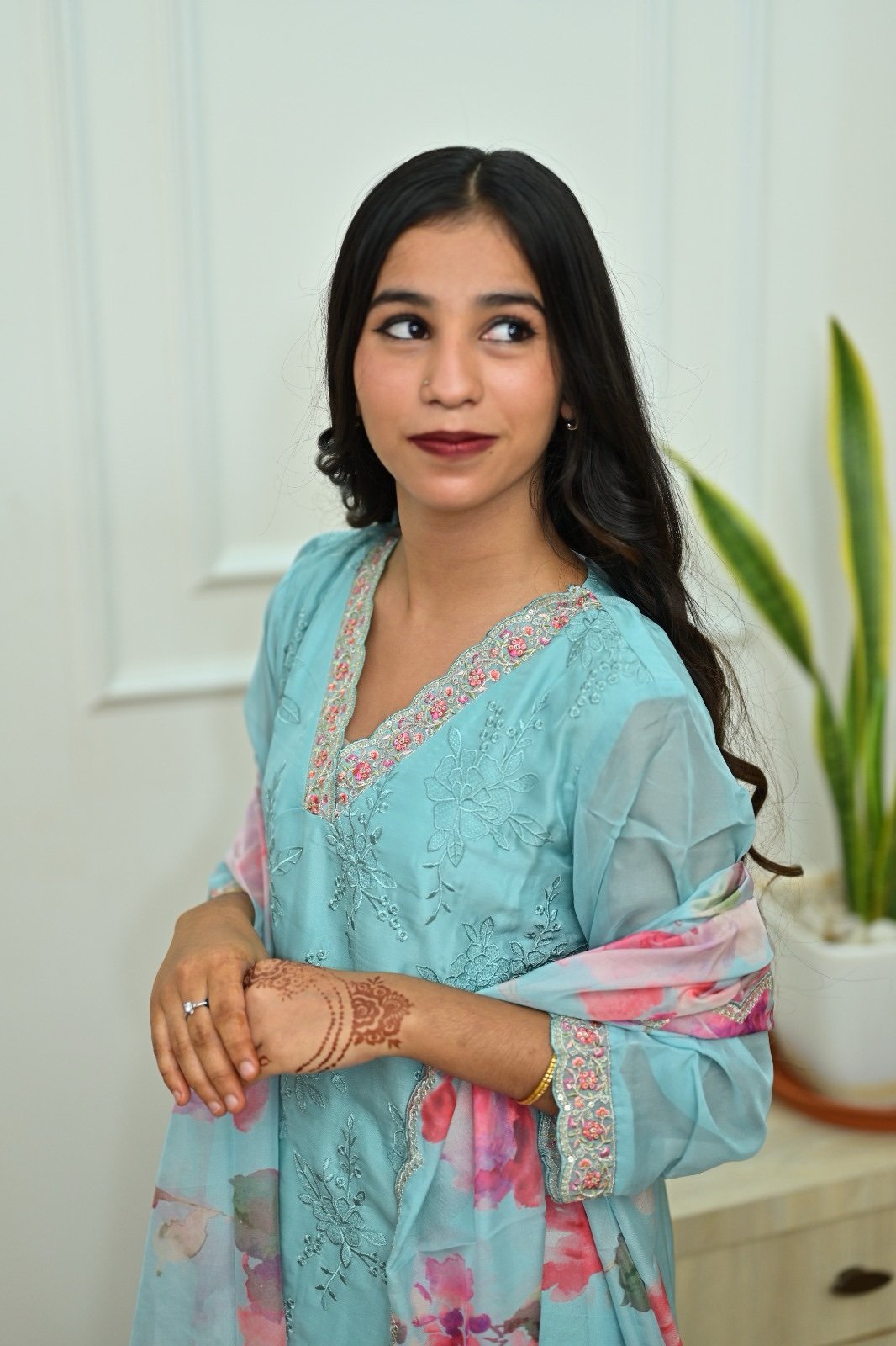 Readymade organza suit with Floral Dupatta - Image 2